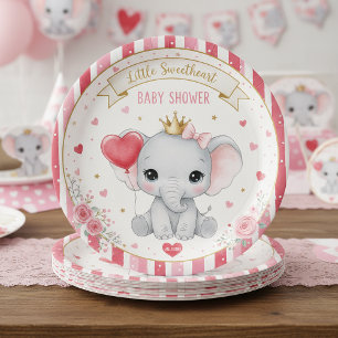 Little Sweetheart Pink Elephant Baby Shower Paper  Plate