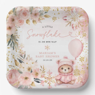 Little Sweetheart Pink Floral Bear Baby Shower  Paper Plate