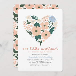 Little Sweetheart Pink Floral Girl 1st Birthday Invitation