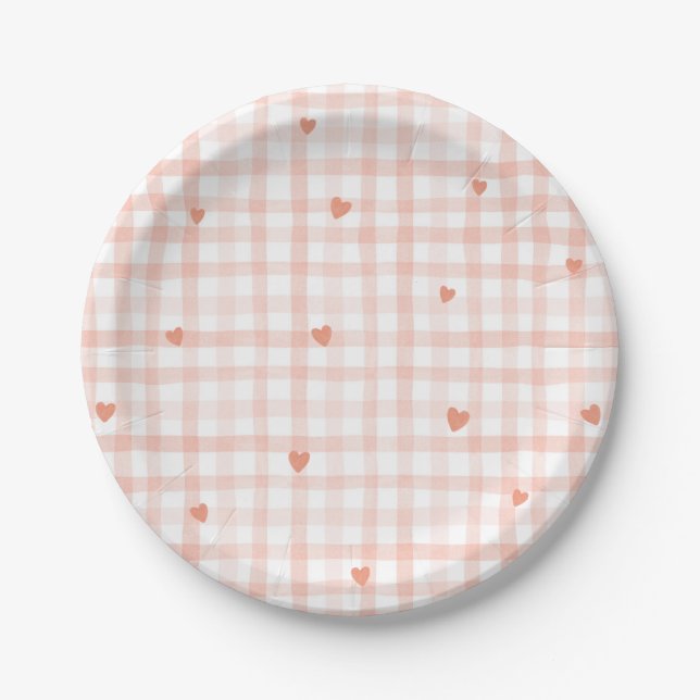 Little Sweetheart Pink Gingham Valentines Paper Plate (Front)