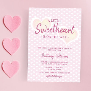 Little Sweetheart Pink Girl Hearts Baby Shower Invitation