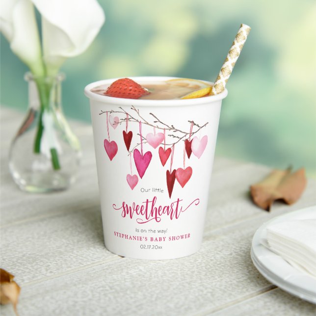 Little Sweetheart Pink Heart Baby Shower Paper Cups (Insitu)