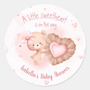 Little Sweetheart Pink Heart Girl Baby Shower Classic Round Sticker