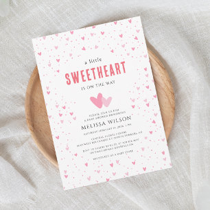 Little Sweetheart Pink Hearts Baby Shower Invitation