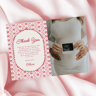 Little Sweetheart Pink Red Bow Baby Shower Photo Thank You Card