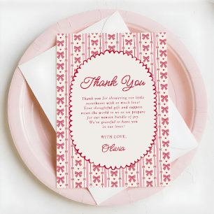 Little Sweetheart Pink Red Bow Baby Shower Thank You Card