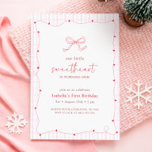 Little Sweetheart Pink Red Bow Heart 1st Birthday