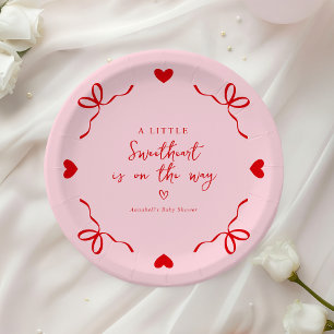 Little Sweetheart Pink & Red Valentine Baby Shower Paper Plate