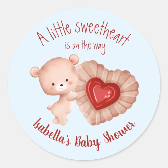 Little Sweetheart Red Blue Valentines Baby Shower Classic Round Sticker (Front)