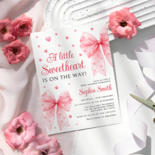 Little Sweetheart Red Bow Valentine Baby Shower Invitation