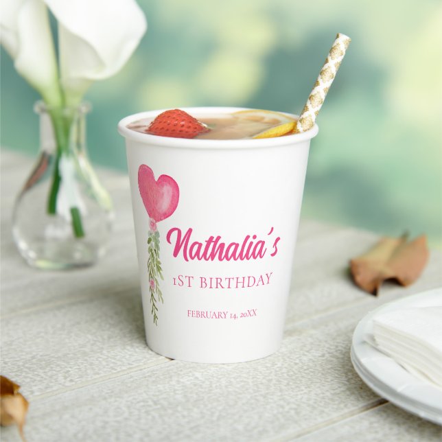 Little Sweetheart Red Heart Balloon Birthday  Paper Cups (Insitu)