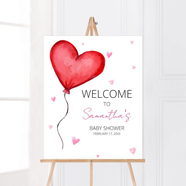Little Sweetheart Red Valentine Welcome Poster (Minimalist Little Sweetheart Baby Shower Welcome Sign)