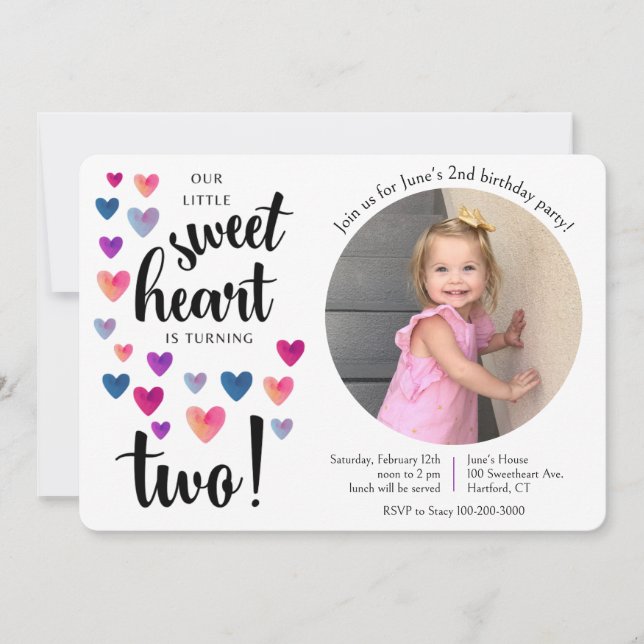 Little Sweetheart Second Birthday Invitation (Front)