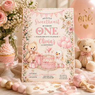 Little Sweetheart Storybook Teddy Bear Goose 1st Invitation