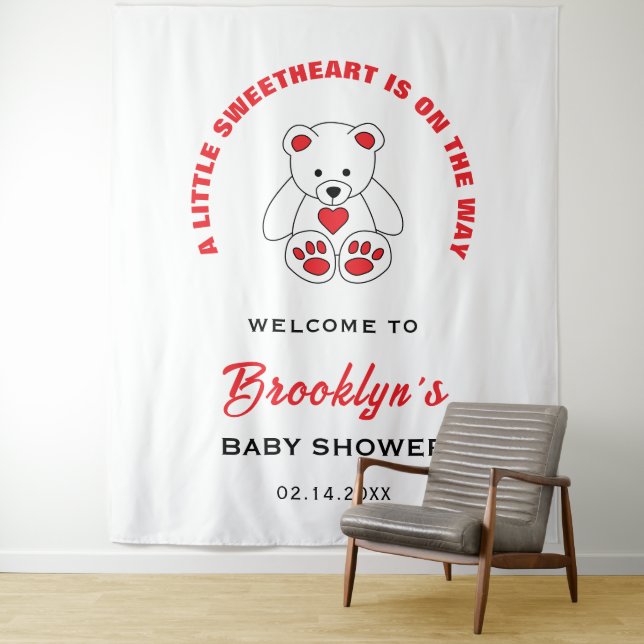 Little Sweetheart Teddy Bear Baby Shower Backdrop Tapestry (In Situ)