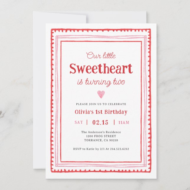 Little Sweetheart Valentine2nd Birthday Party Invitation (Front)