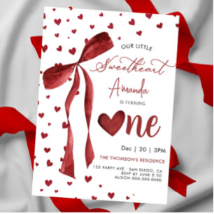 Little Sweetheart Valentine 1st birthday Invitation