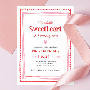 Little Sweetheart Valentine 1st Birthday Party Invitation