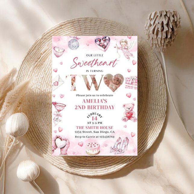 Little Sweetheart Valentine 2nd Birthday Photo Invitation (Creator Uploaded)