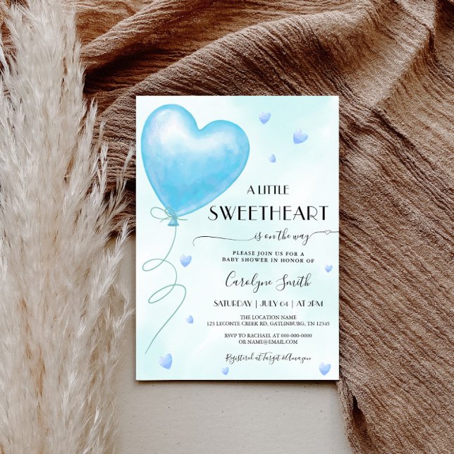 Little Sweetheart Valentine Blue Boy Baby Shower Invitation (Creator Uploaded)