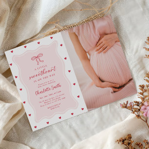 Little Sweetheart Valentine Bow Baby Shower Photo Invitation