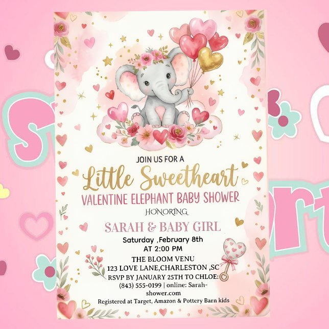 Little Sweetheart Valentine Elephant baby shower Invitation (Creator Uploaded)