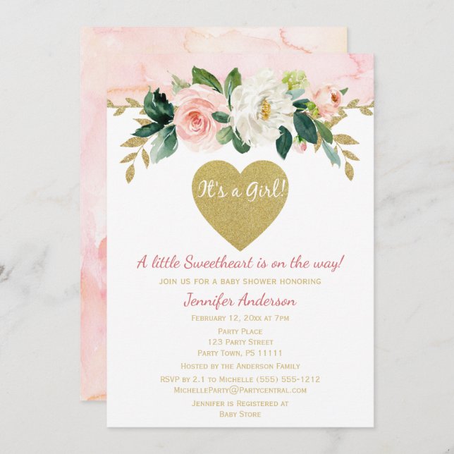 Little Sweetheart Valentine Girl Pink Baby Shower Invitation (Front/Back)