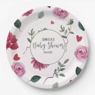 Little sweetheart valentine pink & red baby shower paper plate