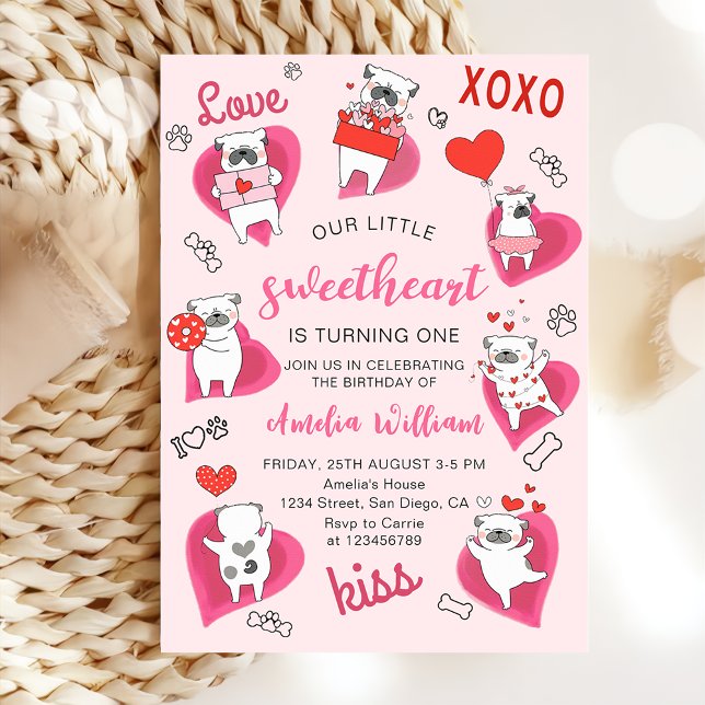 Little Sweetheart Valentine Puppy Birthday Invitation (Creator Uploaded)