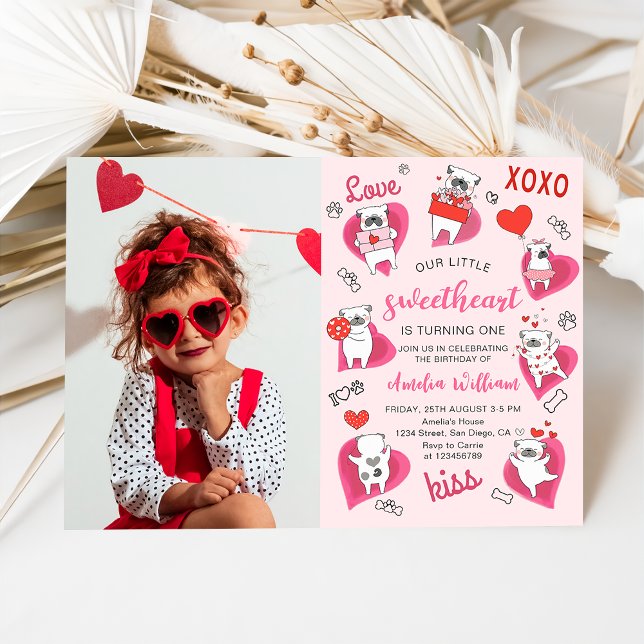 Little Sweetheart Valentine Puppy Birthday Photo Invitation (Creator Uploaded)