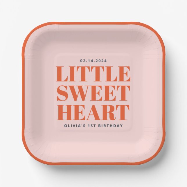 Little Sweetheart Valentine's 1st Birthday Paper Plate (Front)