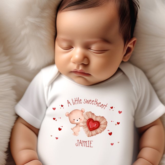 Little Sweetheart Valentines Baby Bear Name Baby Bodysuit (Little Sweetheart Valentines Baby Bear Name Baby Bodysuit)