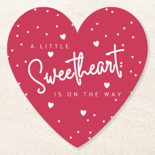 Little Sweetheart - Valentine's Baby Shower Red Paper Coaster