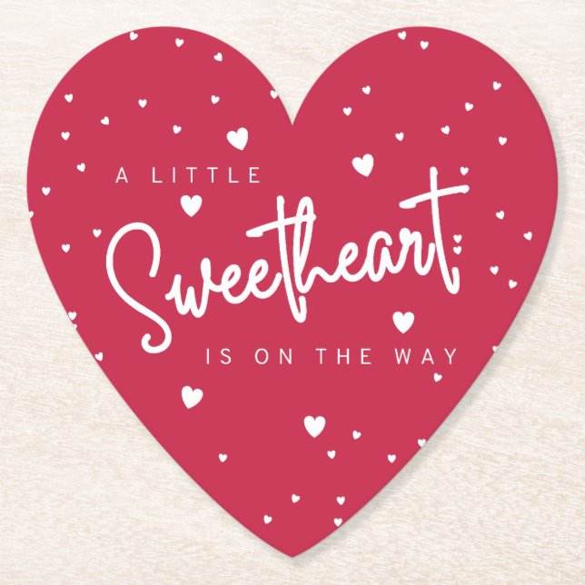 Little Sweetheart - Valentine's Baby Shower Red Paper Coaster (Front)