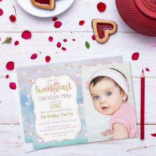 Little Sweetheart Valentine's Birthday Photo Invitation