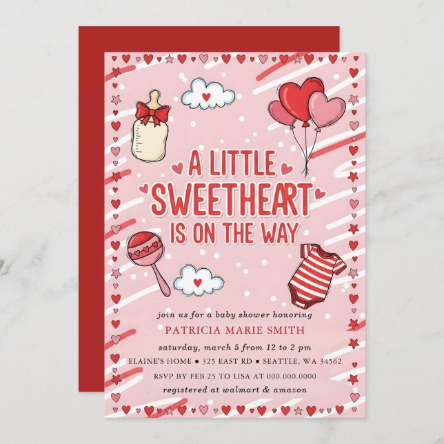 Little Sweetheart Valentines Bow Baby Shower Invitation (Front/Back)