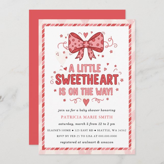Little Sweetheart Valentines Bow Baby Shower Invitation (Front/Back)