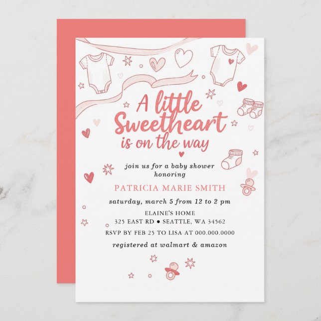 Little Sweetheart Valentines Bow Baby Shower Invitation (Front/Back)