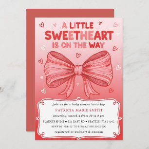 Little Sweetheart Valentines Bow Baby Shower Invitation