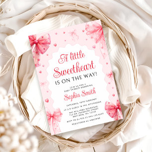 Little Sweetheart Valentines Cute Bow Baby Shower Invitation