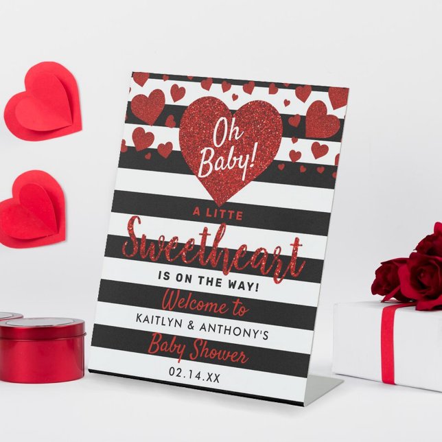 Little Sweetheart Valentine's Day Baby Shower Pedestal Sign (Creator Uploaded)