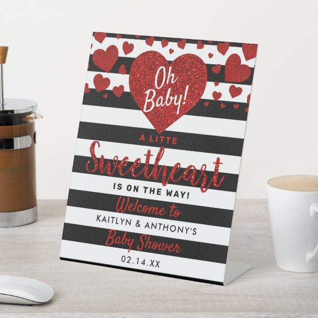Little Sweetheart Valentine's Day Baby Shower Pedestal Sign (In SItu)