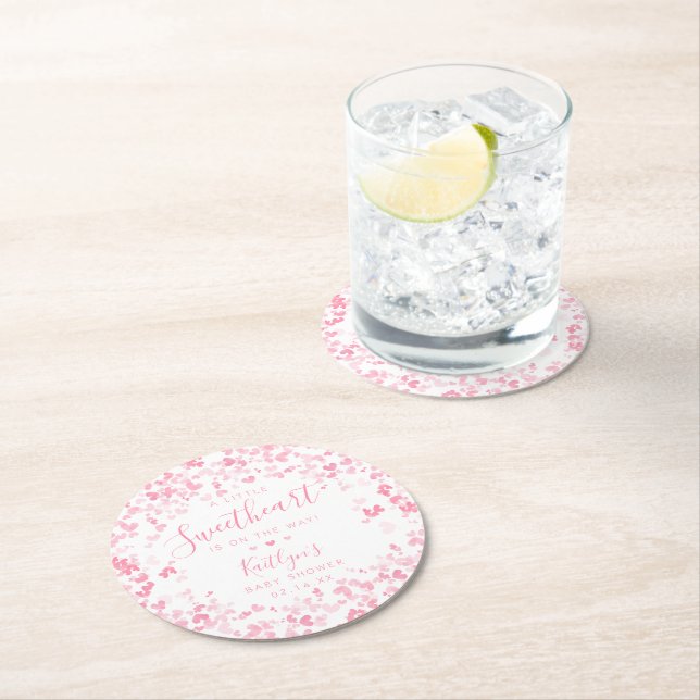 Little Sweetheart Valentine's Day Baby Shower Round Paper Coaster (Insitu)