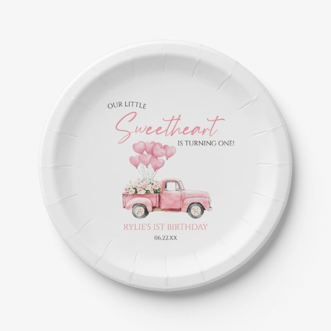 Little Sweetheart Valentine's Day Birthday Party Paper Plate (Front)
