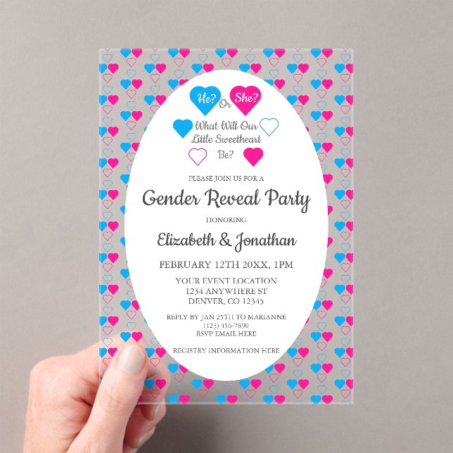 Little Sweetheart Valentine's Day Gender Reveal Acrylic Invitations (Insitu (Handheld))