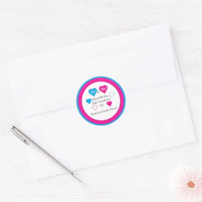 Little Sweetheart Valentine's Day Gender Reveal Classic Round Sticker (Envelope)