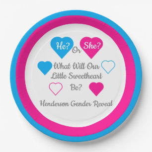 Little Sweetheart Valentine's Day Gender Reveal Paper Plate