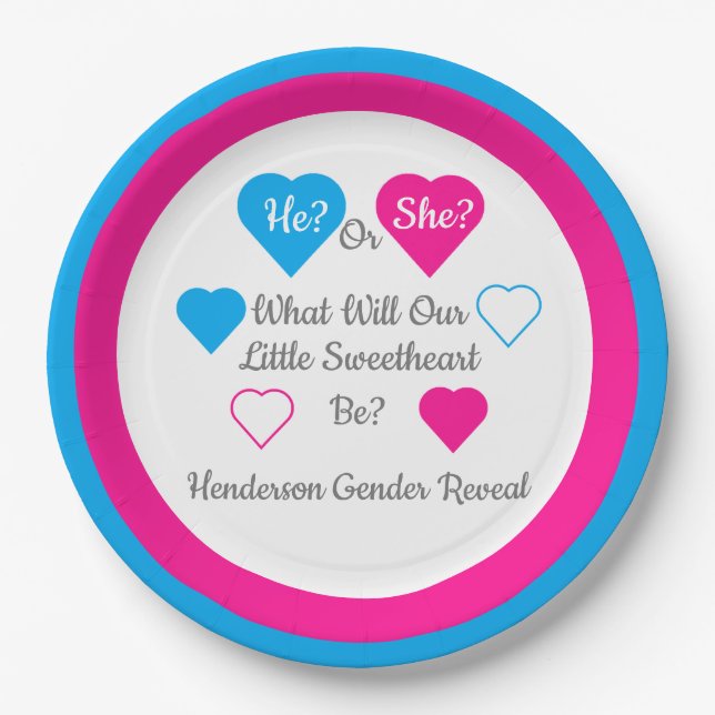 Little Sweetheart Valentine's Day Gender Reveal Paper Plate (Front)