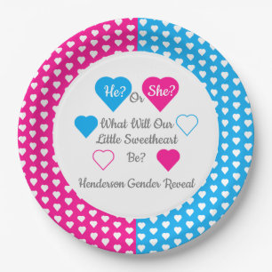 Little Sweetheart Valentine's Day Gender Reveal Paper Plate