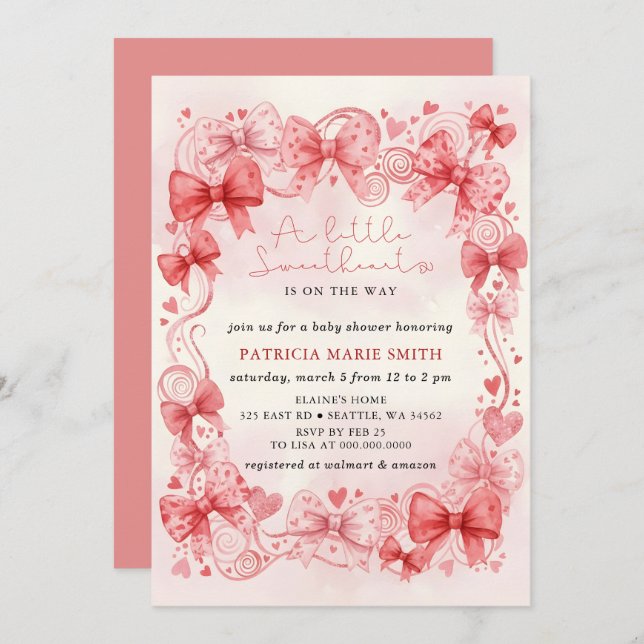 Little Sweetheart Valentines Girl Baby Shower Invitation (Front/Back)